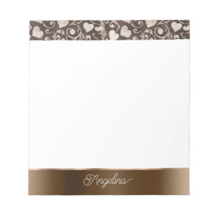 Bloc-note Ruban de coeurs crème marron  