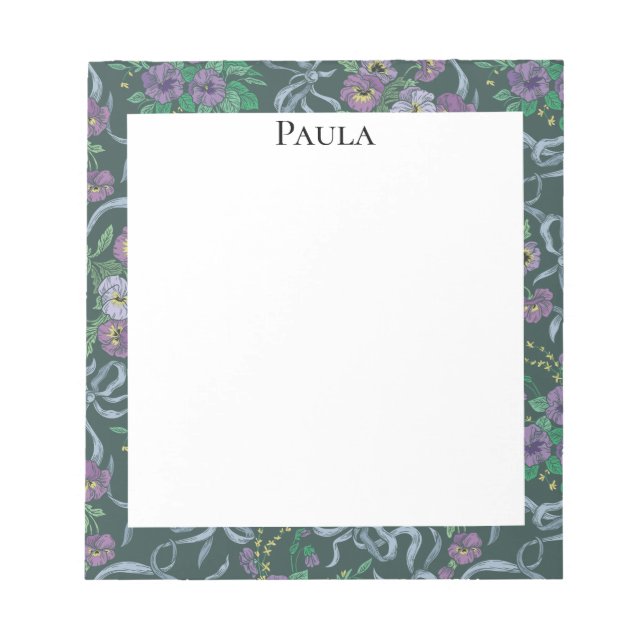 Bloc-note Rubans bleus de pensée violette de style victorien (Devant)