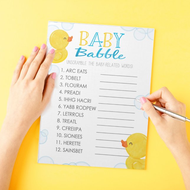 Bloc-note Rubber Canard Mot Débrouiller Baby shower Pack de  (Baby Babble Word Unscramble Watercolor Rubber Duck Baby Shower Game Pack of 40 Answer Sheets)