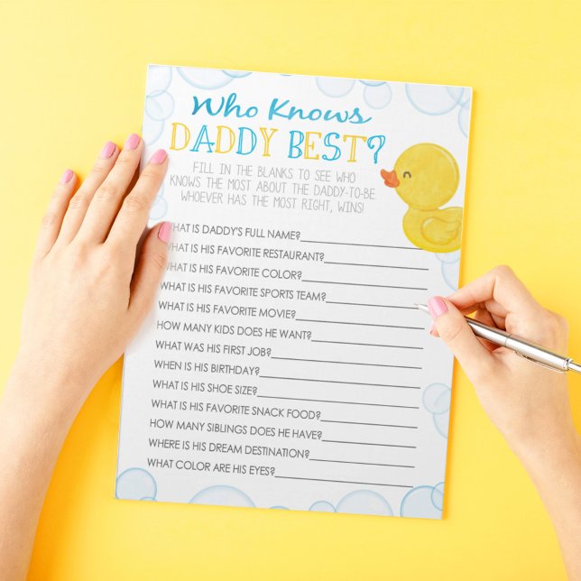 Bloc-note Rubber Duck Qui Connaît Papa Meilleur Pack De Jeu  (Who Knows Daddy Best Watercolor Rubber Duck Baby Shower Game Pack of 40 Answer Sheets)