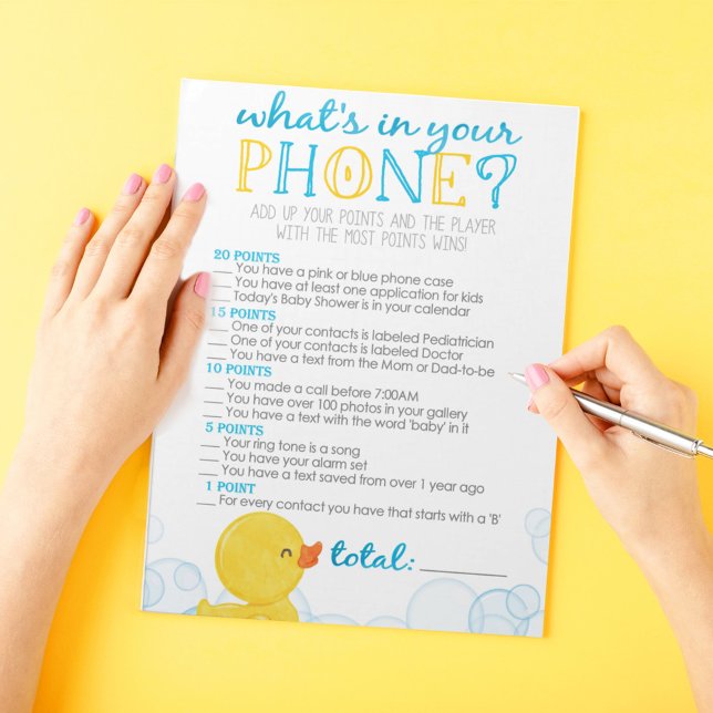 Bloc-note Rubber Duck What's In Your Phone Baby shower Jeu (What's In Your Phone Watercolor Rubber Duck Baby Shower Game Pack of 40 Answer Sheets)