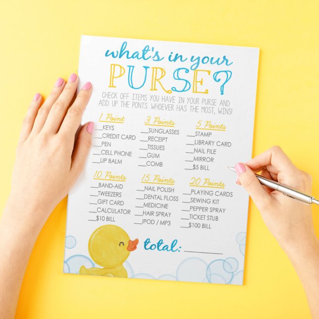 Bloc-note Rubber Duck What's In Your Purse Shower Game (What's In Your Purse Watercolor Rubber Duck Baby Shower Game Pack of 40 Answer Sheets)