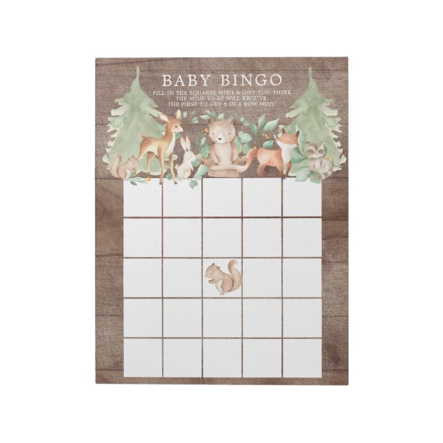 Bloc-note Rustic Forest Animaux Baby shower Bingo Jeu (Tourné)