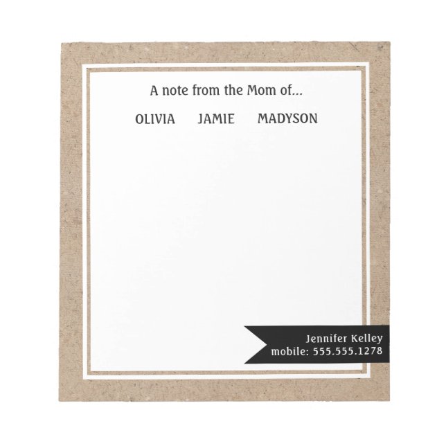 Bloc-note Rustic Kraft "From the Mom of", Personnalisé (Devant)