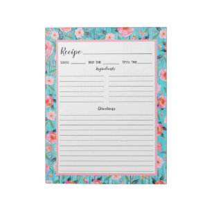 Bloc-note Rustique rose Floral Aqua Wood Recette