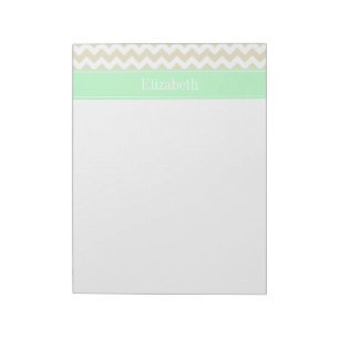 Bloc-note Sable Beige Blanc Chevron Nom de la monnaie Monogr