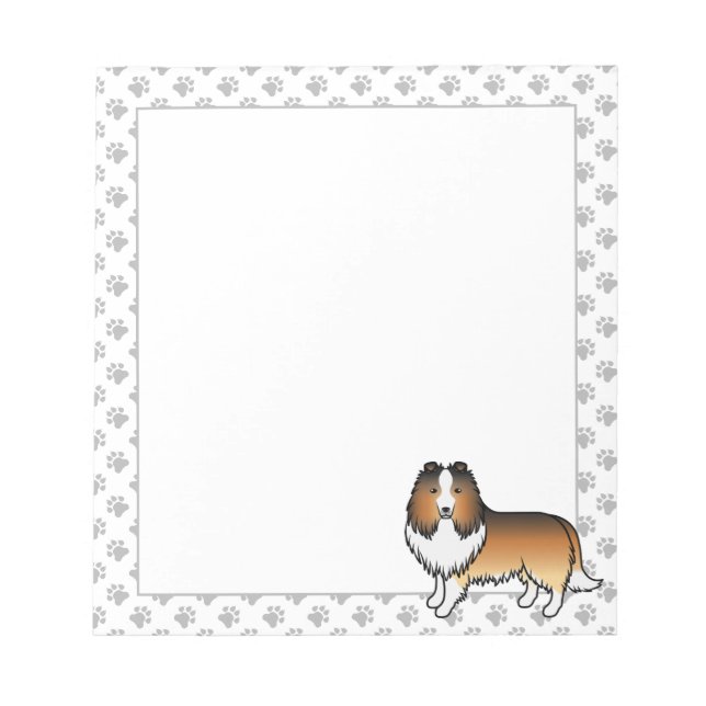 Bloc-note Sable Shetland Sheepdog Cartoon Chien et pattes (Devant)