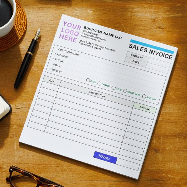 Bloc-note Sales Invoice Booklet (Name & Logo) Personalized  (Sales Invoice Booklet (Company Name & Logo) Personalized Order Form Notepad)