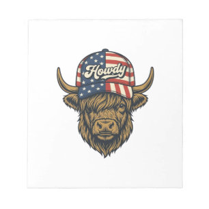 Bloc-note Salut Vache Highland Patriotique Design Western Vi