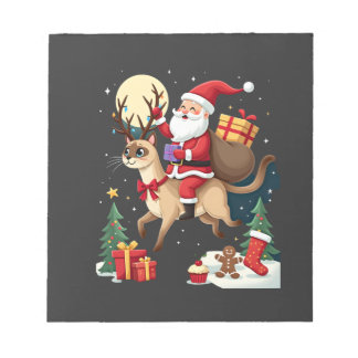 Bloc-note Santa Riding Reindeer Siamese Cat Christmas Tree L