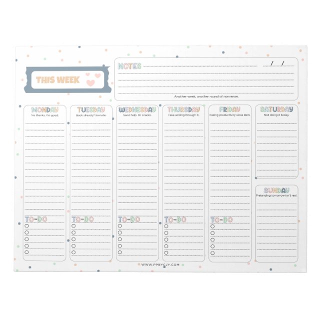 Bloc-note Sarcastique "Cette semaine" Weekly Planner Citatio (Devant)