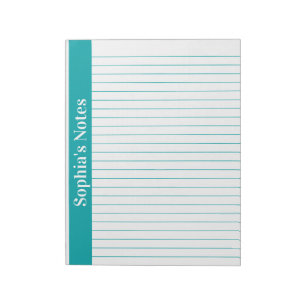 Bloc-note Sarcelle 8,5x11 format lettre nom vertical gauche