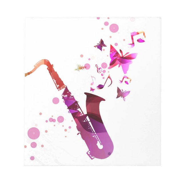 Bloc-note Saxophone musique mignonne et papillons (Devant)
