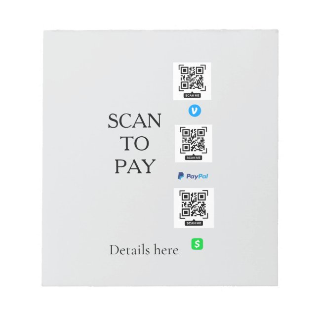 Bloc-note scanner pour payer les détails du code QR venmo ca (Devant)