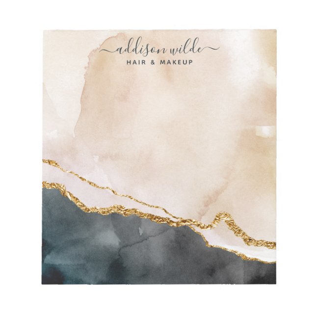 Bloc-note Script Aquarelle rose Noir Marque Or (Devant)