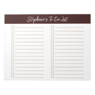 Bloc-note Script Chocolate Marron 8,5x11 Liste de contrôle à