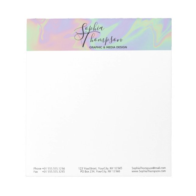 Bloc-note Script holographique moderne Rainbow Pastel - Bloc (Devant)