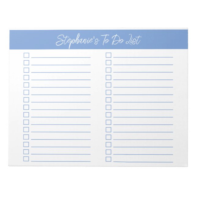Bloc-note Script Light Blue 8.5x11 Two Column Checklist (Devant)