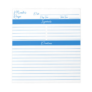 Bloc-note Script minimaliste moderne Recettes bleu moyen