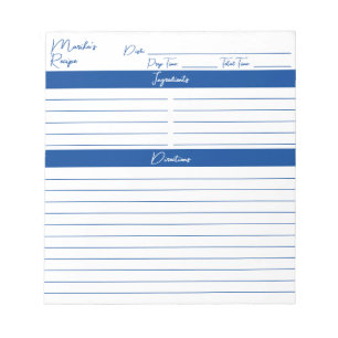 Bloc-note Script minimaliste moderne Recettes Bleues Élégant