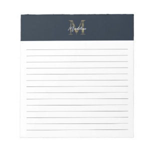 Bloc-note Script Monogramme Doré Bleu Nuit Métallisé Ligné