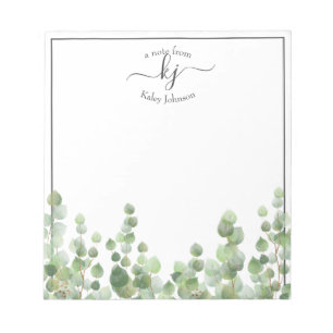 Bloc-note Script Monogramme vert   Depuis Le Bureau De Notep
