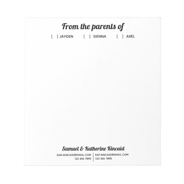 Bloc-note Script Simple Moderne Des Parents De  (Devant)