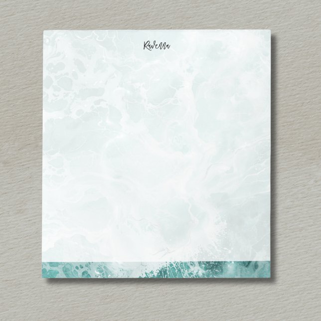 Bloc-note Seafoam Silver Striped Elegant Custom Script Name (Créateur téléchargé)