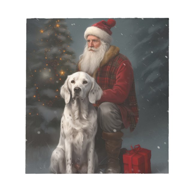Bloc-note Setter anglais avec Noël Festif du Père Noël (Devant)