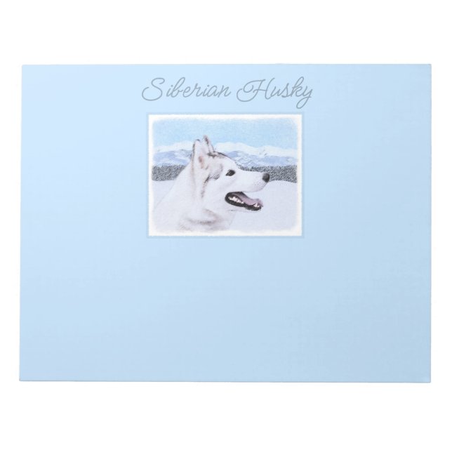 Bloc-note Sibérie Husky (argent et blanc) Peinture Chien Art (Devant)