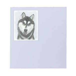 Bloc-note Sibérie Husky (noir et blanc) Peinture Chien Art