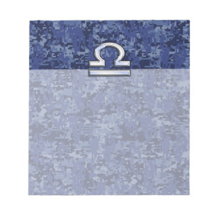 Bloc-note Silver Libra Zodiac Sign on blue digital camo
