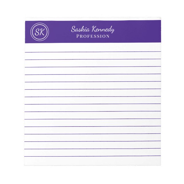Bloc-note Simple Élégant Monogramme Linéé Violet Entreprise (Devant)