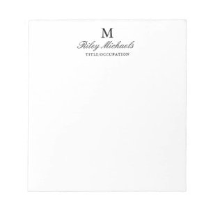 Bloc-note Simple Élégant Monogramme Nom Titre