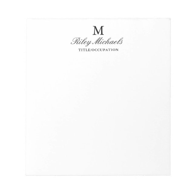 Bloc-note Simple Élégant Monogramme Nom Titre (Devant)