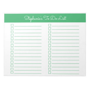 Bloc-note Simple Green 8.5x11 Liste de contrôle à deux colon