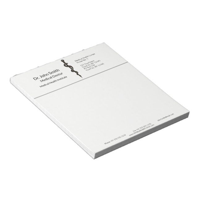 Bloc-note Simple Médicale Asclepius noir blanc professionnel (Incliné)