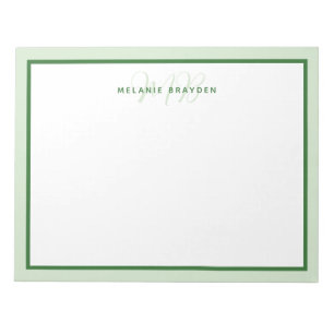 Bloc-note Simple Moderne Monogramme Bordure Deux Tons Vert