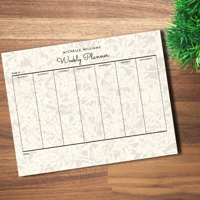Bloc-note Simple Pastel Gold Sepia Floral Weekly Planner (Créateur téléchargé)