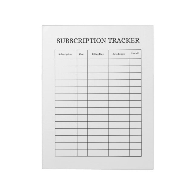 Bloc-note SIMPLE Subscription Tracker Notepad (Tourné)