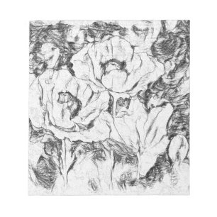 Bloc-note Sketched Pen Drawn poppies flowers floral whi