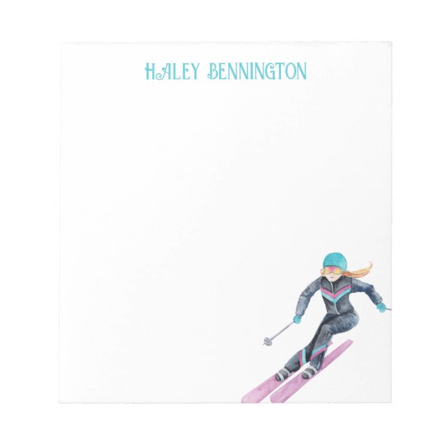 Bloc-note Ski aquarelle personnalisé (Devant)