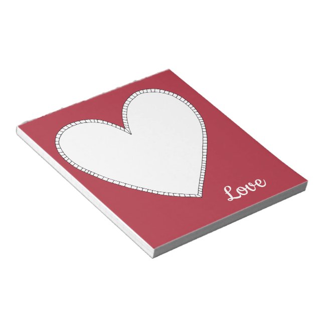 Bloc-note Solide Amour Rouge avec Coeur Blanc (Incliné)