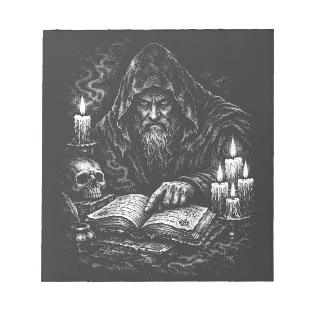 Bloc-note Sorcier étudiant le grimoire — par BurnsInHell (Devant)