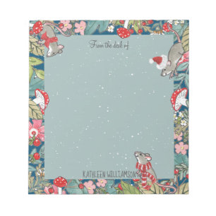 Bloc-note Souris de souris Whimsical Champignons Bois Noël