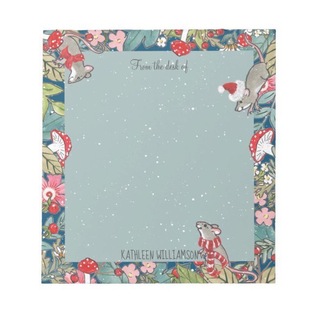 Bloc-note Souris de souris Whimsical Champignons Bois Noël (Devant)