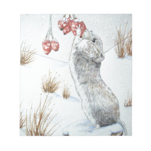 Bloc-note Souris mignonne et baies rouges scène de neige