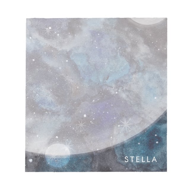 Bloc-note Space Moon Stars Aquarelle Nom personnalisé (Devant)