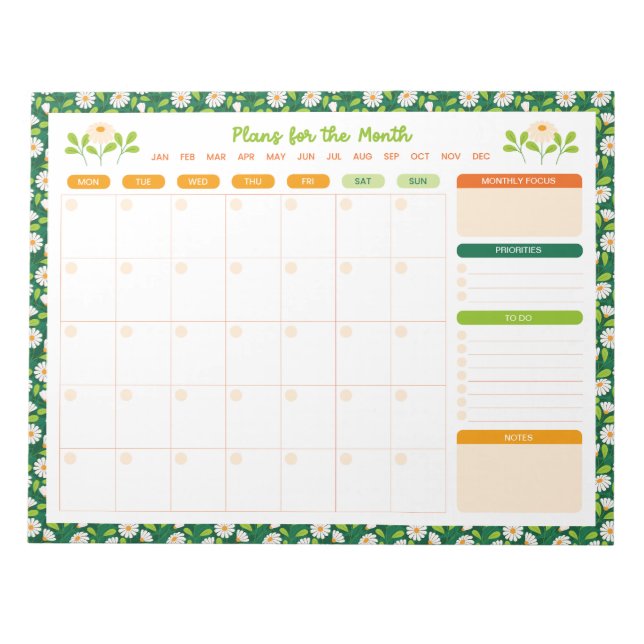 Bloc-note Spring Daisies & Vine Monthly Monday Start Planner (Devant)