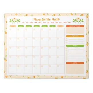 Bloc-note Spring Floral Bouquet Monthly Sunday Start Planner